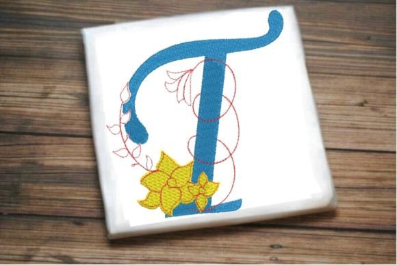 Elegant T Letter Vine Monogram Flower Design