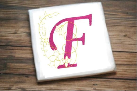 F Letter Vine Monogram Flower: Elegant Embroidery
